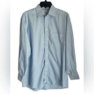 Eton Mens Button Down Shirt Sz 42/16.5 Light Blue Mini Check Print Career Wear